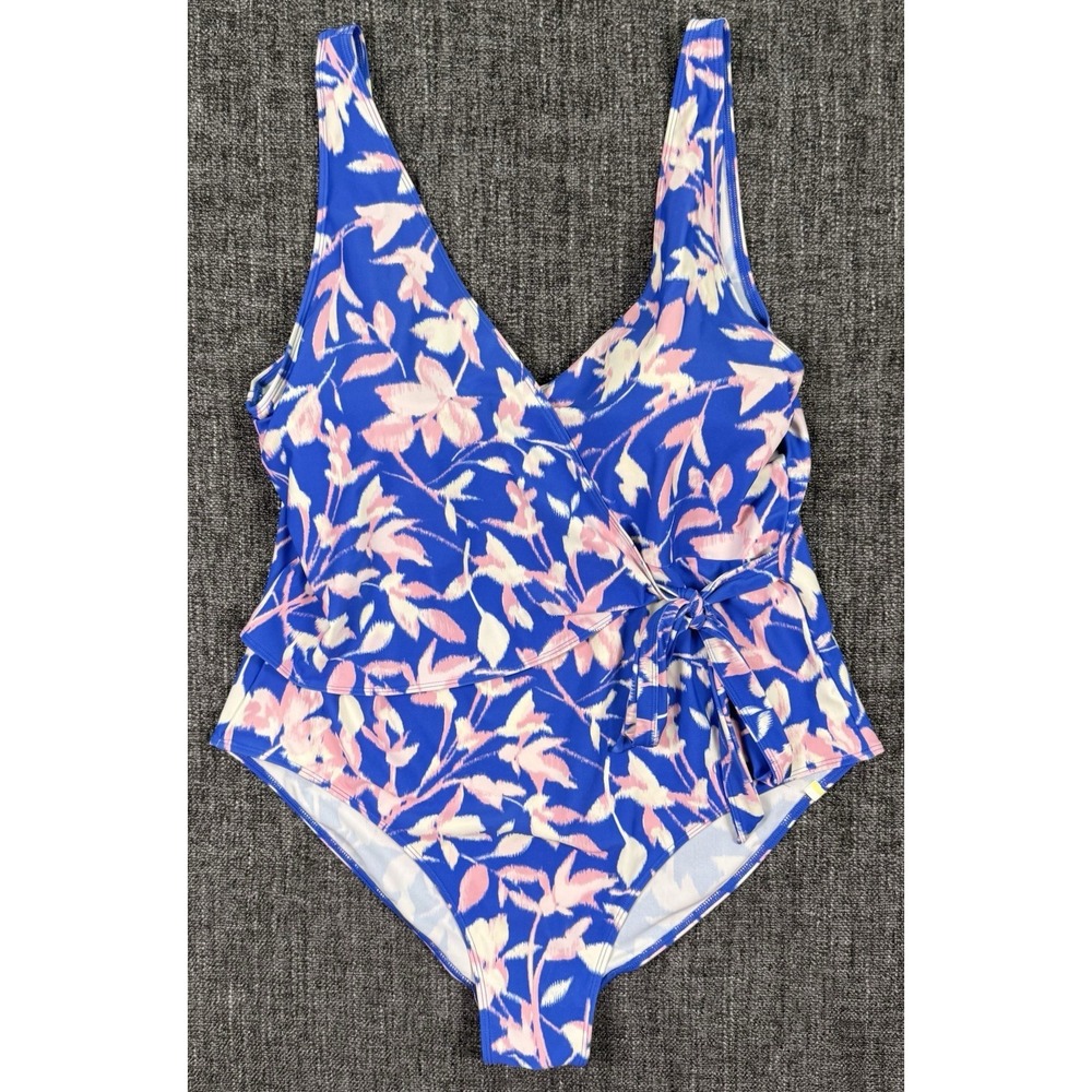 Summersalt One Piece Swimsuit Sz 20 Blue Floral Wrap Tie Waist Resort